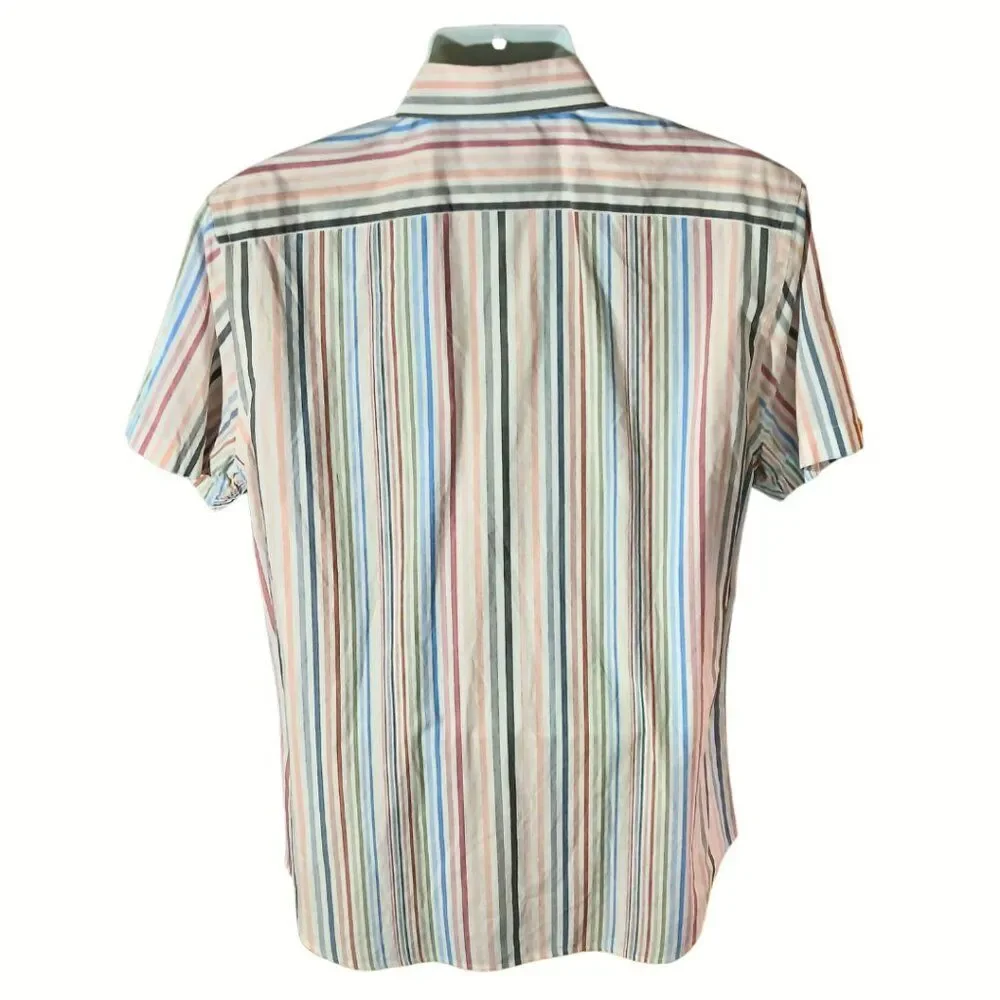 Banana Republic Short-Sleeved Casual Multi-Colored Striped Shirt – Men's Large